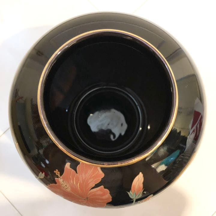 11 九谷焼 九谷陶孫作 花瓶 花鳥金彩 ハイビスカス 花 鳥文 花瓶 壺 壷