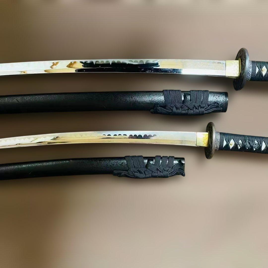 高級模造刀 居合刀 のたれ刃紋 2本セット 打刀 脇差 インテリア （