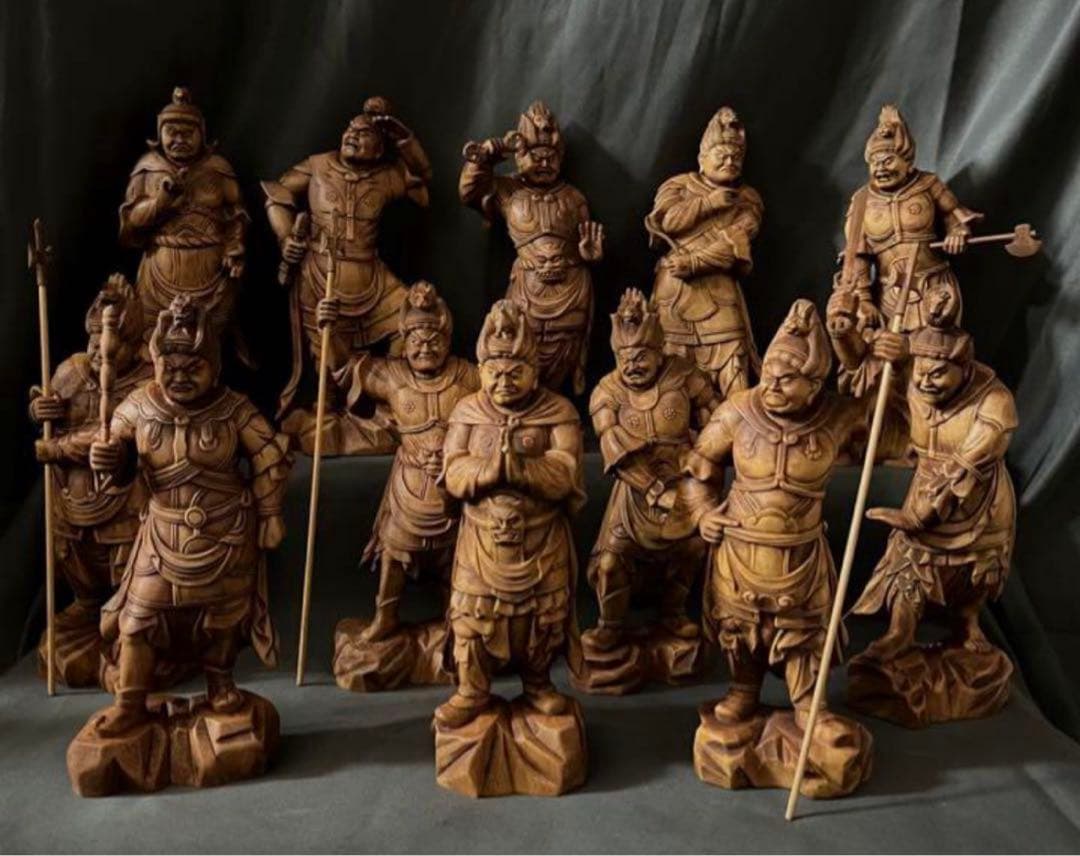 総柘植材 精密細工 古美術 時代木彫 仏教美術 薬師12神将像一式 - メルカリ