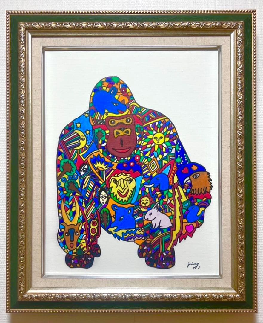 SALE【F6号】ジミー大西 （ゴリラ）手描き/表裏サイン有/油彩/アクリル/絵