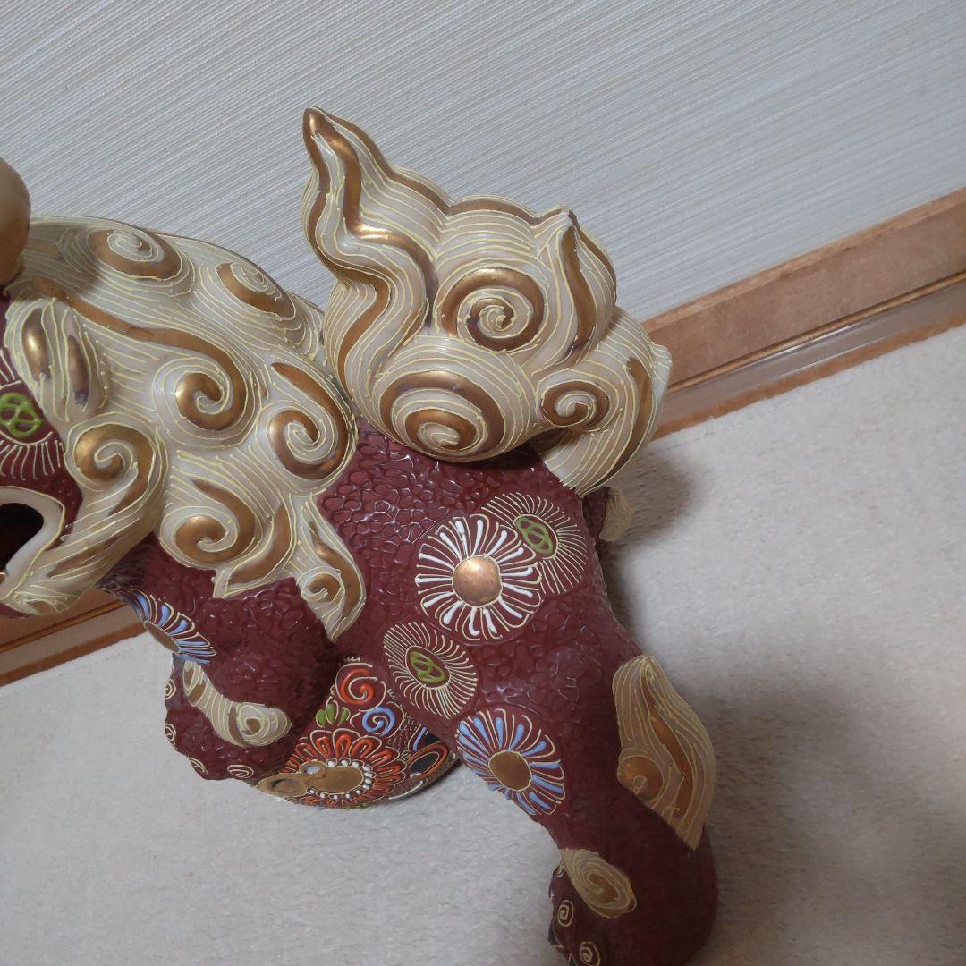 骨董品 幡山窯 九谷焼 玉乗り唐獅 シーサー 置物 玉獅子 狛犬縁起物