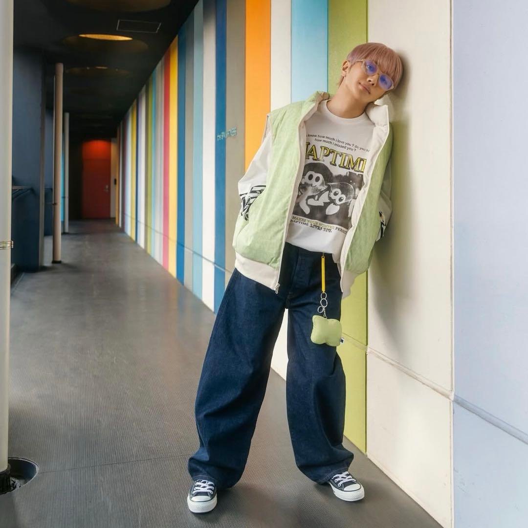 Nissy Naptime 中綿リバーシブルベスト ライトベージュ×ピスタチオ