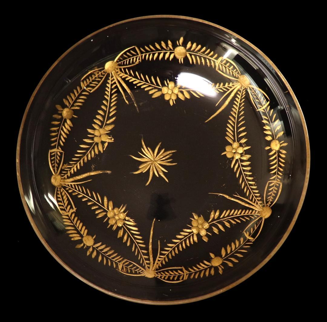 オールド・バカラ 1890年頃 珍品 高級金彩花柄トレー 小物入れ アンティーク オールド・バカラ 1890年頃 高級圧巻 金彩花柄トレー 小物入れ