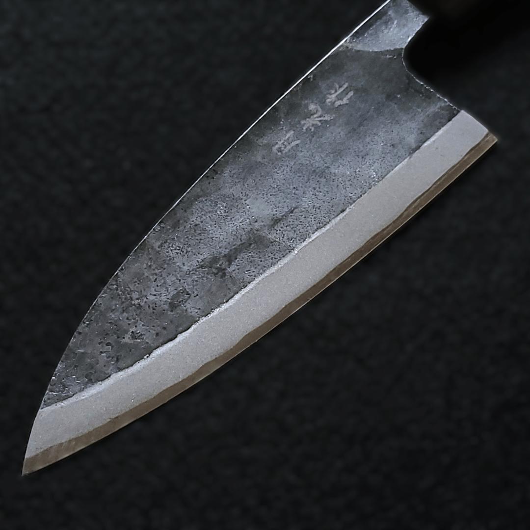 現品限り】青紙2号 黒打 両刃出刃包丁 150㎜ #9397 焼栗柄 月光作