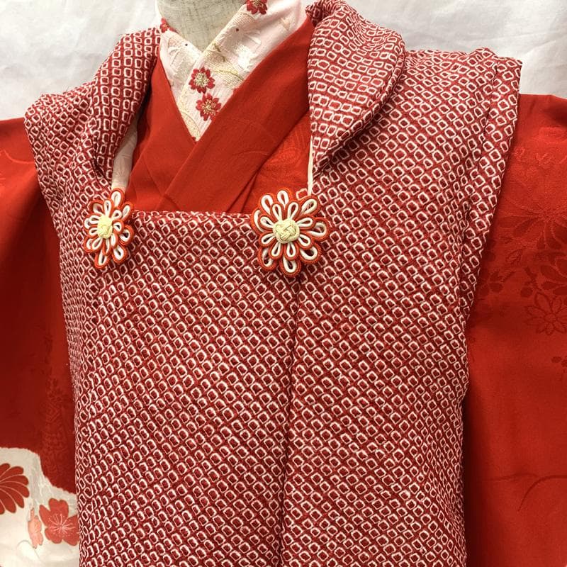 602ag22□七五三 三歳 女児 着物&被布&長襦袢 絞染め 花車□美品 中古