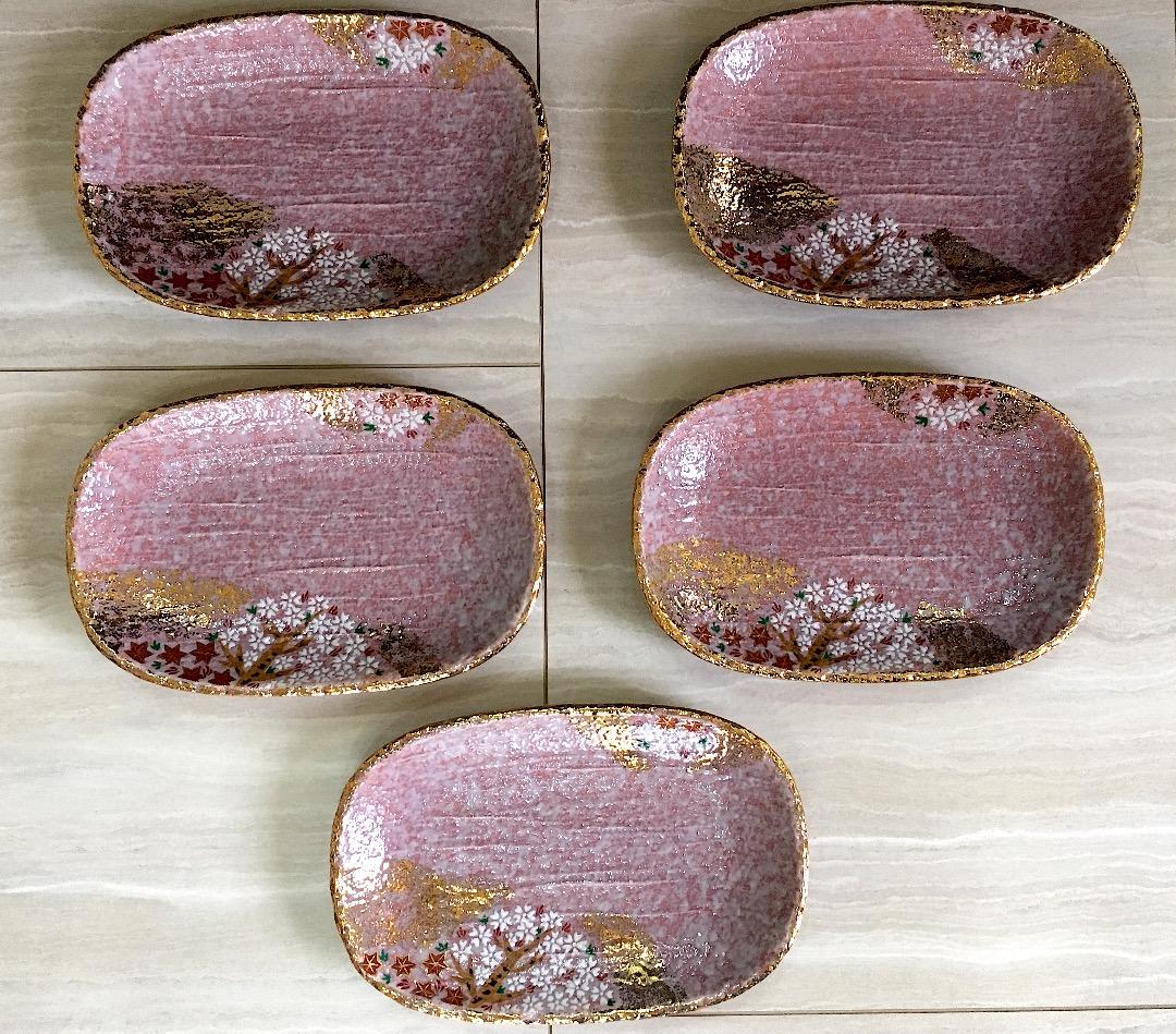 雲錦(桜と紅葉)　皿　オーバル　(5枚) カレー皿 食器 プレート 楕円皿 桜の花 サクラ 花柄 美濃焼 パスタ