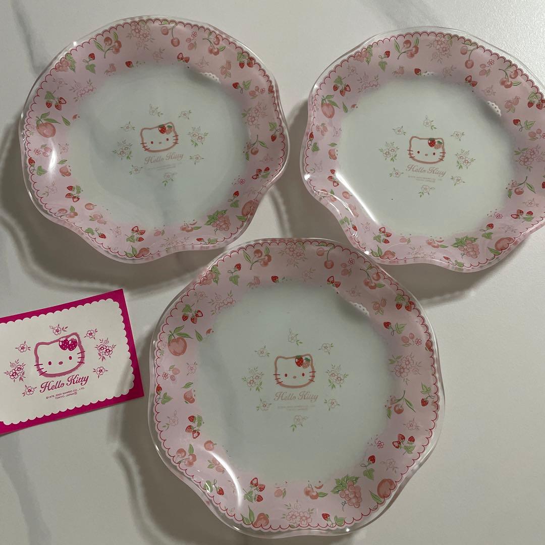 美品】未使用 2000年 キティ フラワーアンドフルーツ 皿 食器 ガラス