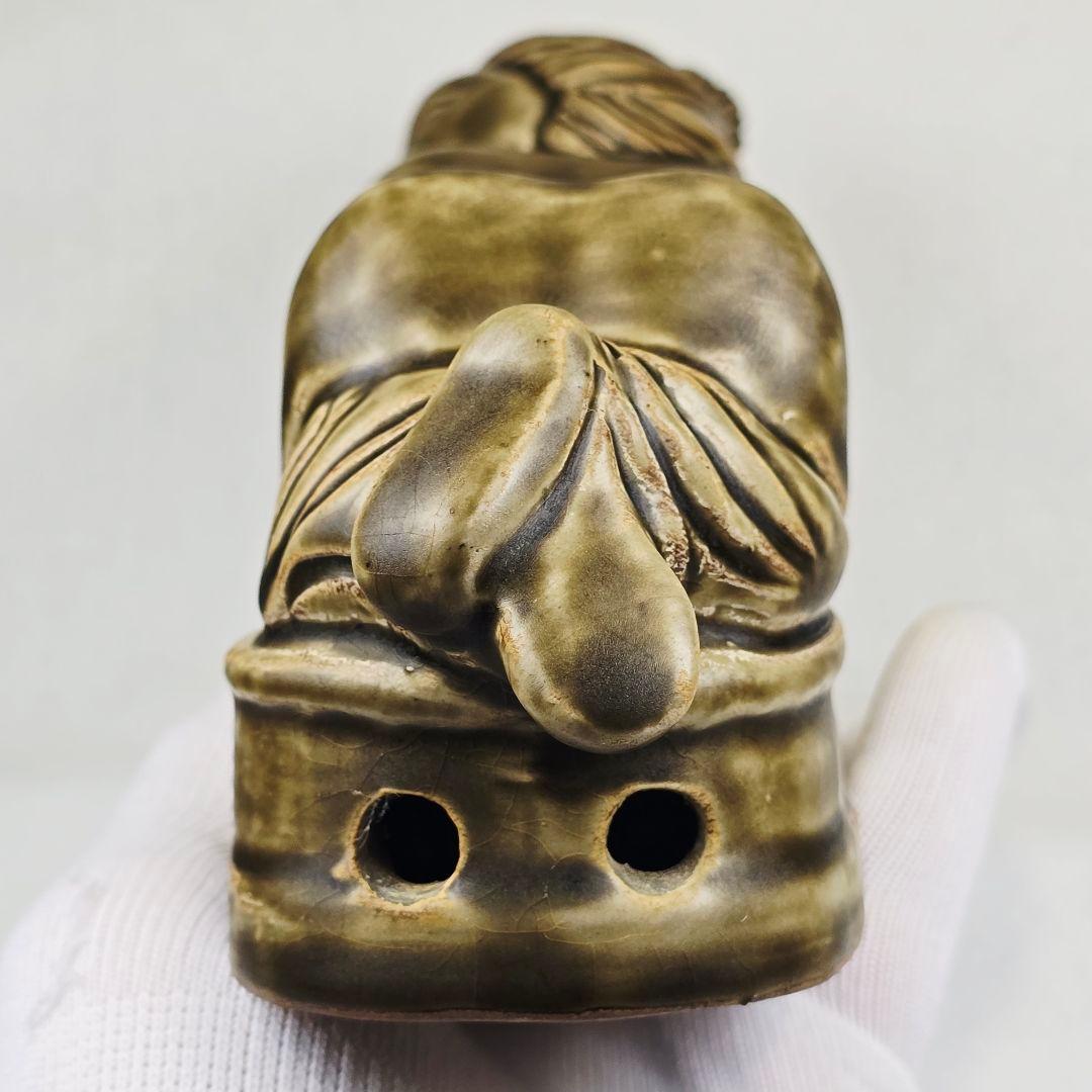 舶来品 中国古磁 越窯青磁 堆彫 唐代仕女紋 磁枕 脈枕 置物 美品の通販