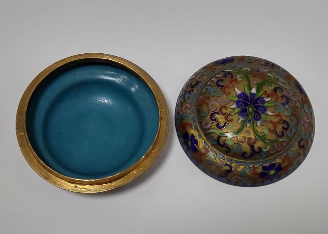 ☆セール☆ 香合 七宝焼き 中国 花紋 蓋物 お茶道具 古美術 骨董品