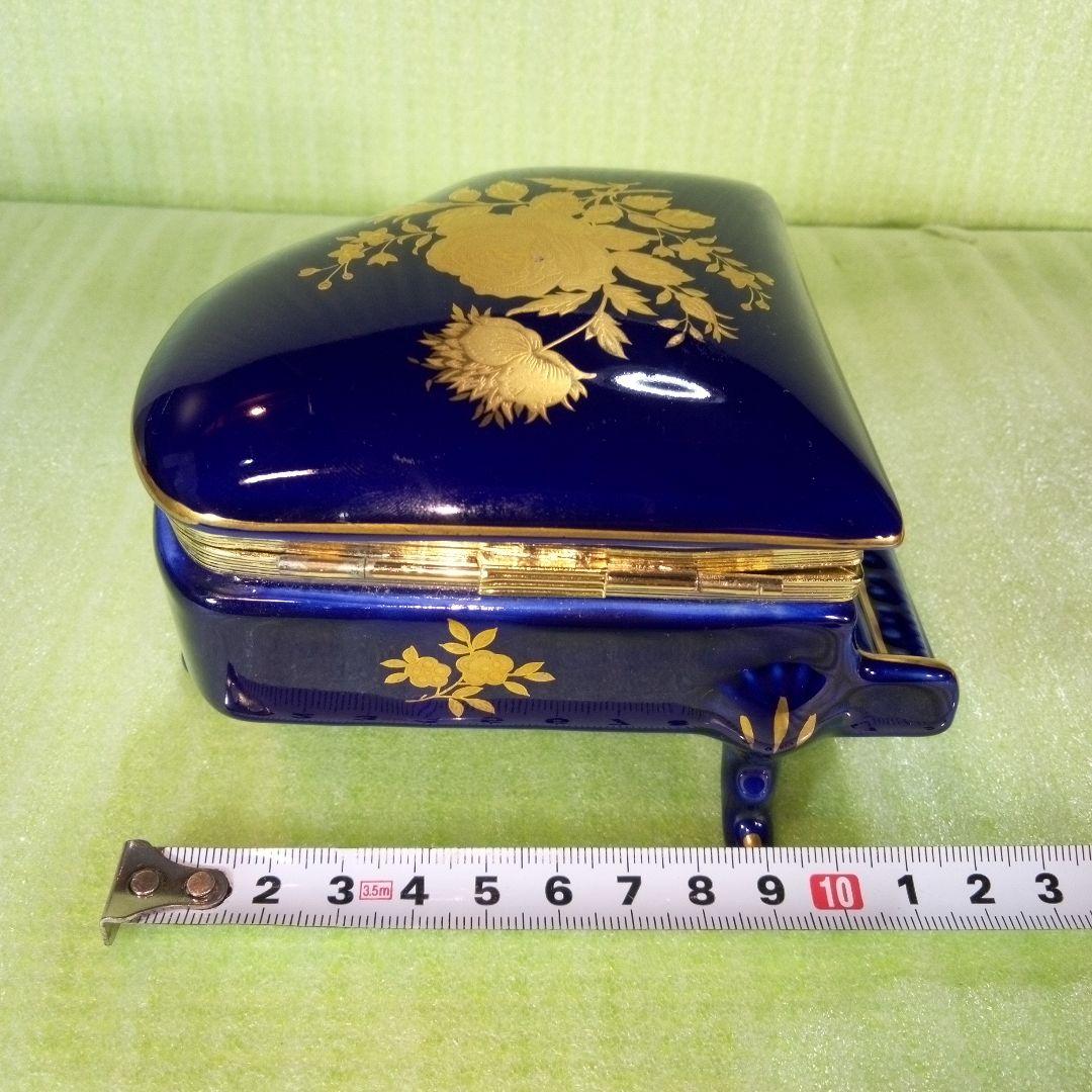 青いピアノ型オルゴール 花柄 KATO KOGEI グリーンスリーブス レア
