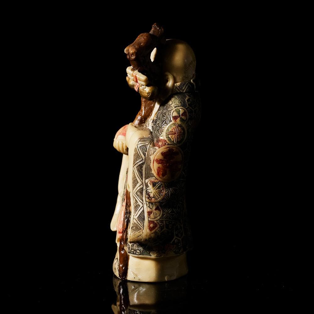 マンモスの牙風 賢人 精密色彩 桃寿 東洋彫刻 仏像 中国 古玩 美術品