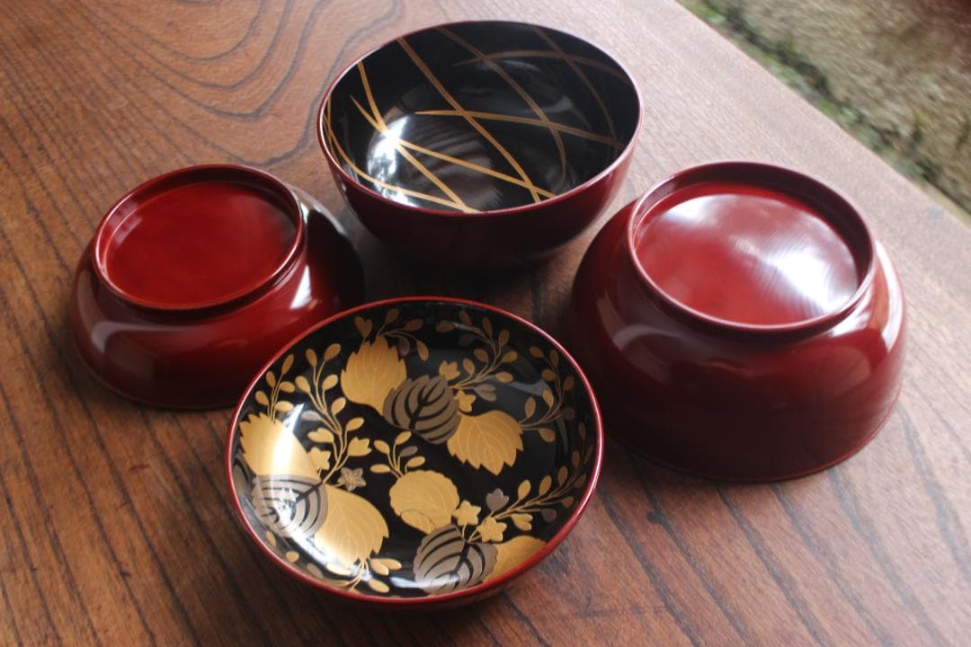 デッドストック！極上紅溜に優美な桐花蒔絵の映えるお椀2点（検輪島塗