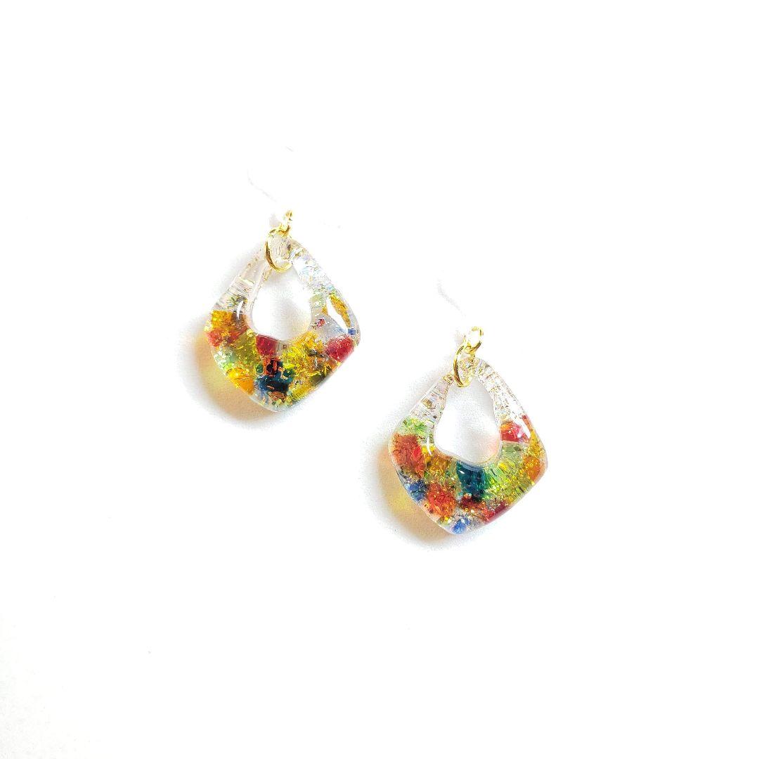 No.622-A 琉球ガラス・カラフルMIX☆レジン☆ピアス・イヤリング