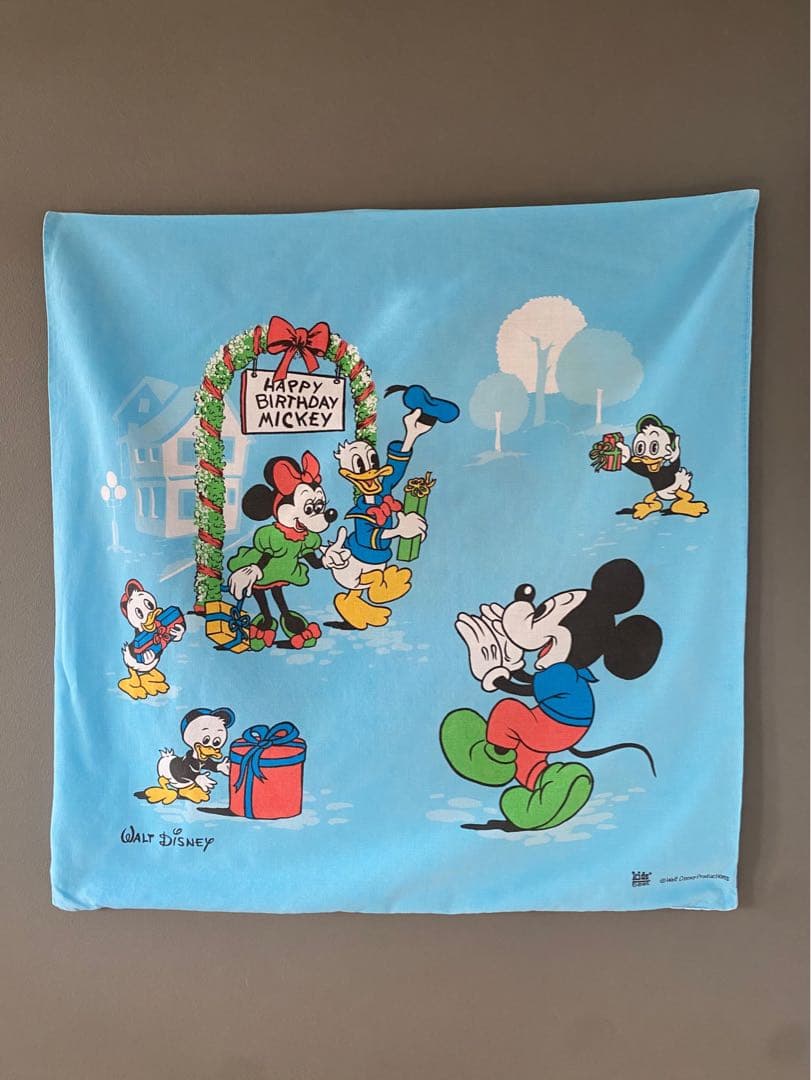ビンテージ 70s ヨーロッパ ディズニー ミッキーマウス クッション カバー空 ディズニー ミッキー ファンタジア クッションカバー ゴブラン織り
