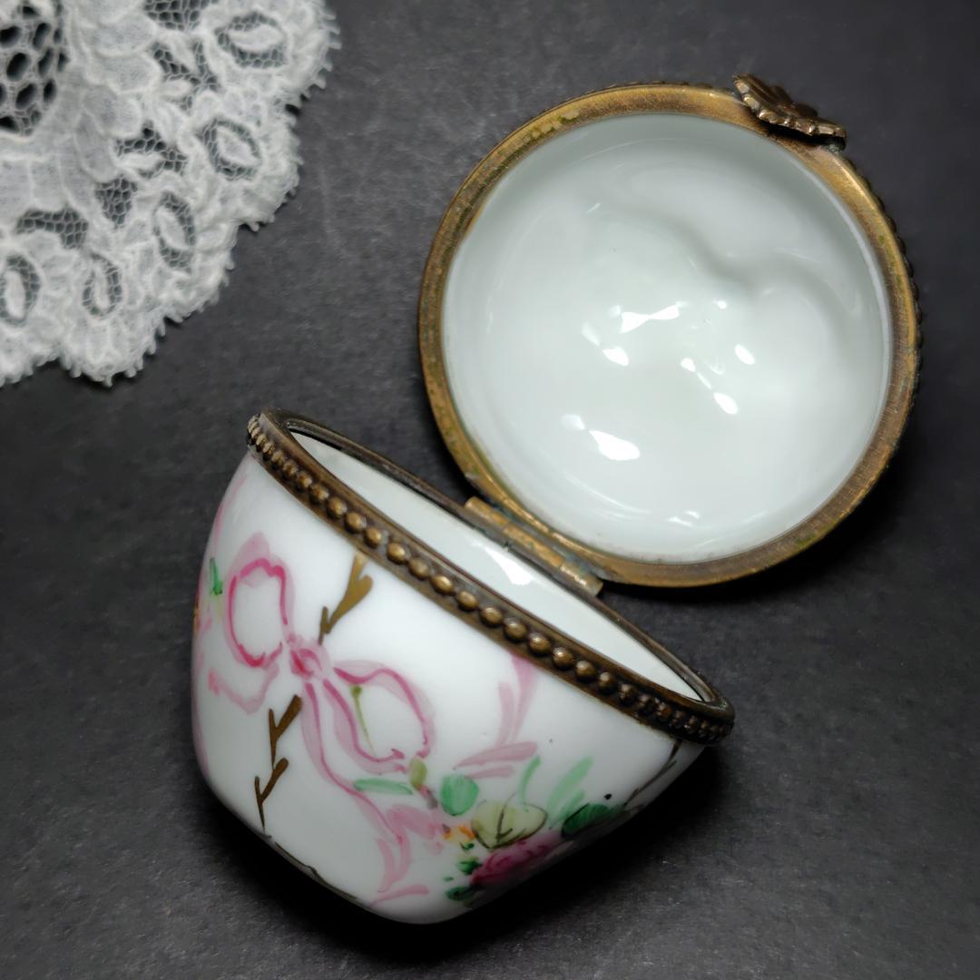 リモージュボックス トリンケットボックス フランス製 バラ リボン
