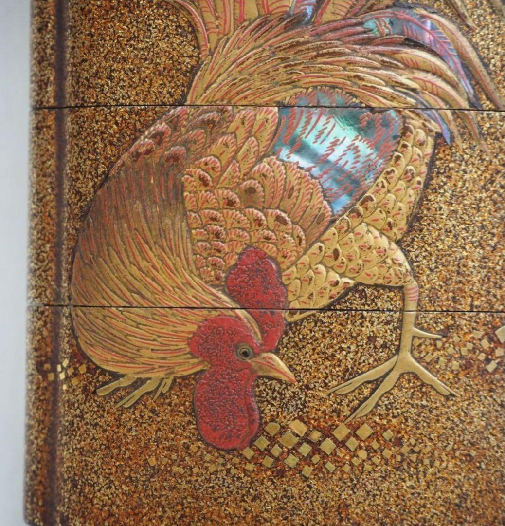 送料無料 江戸時代 極上品（在銘）本金梨子地螺鈿蒔絵 鶏図印籠 人物