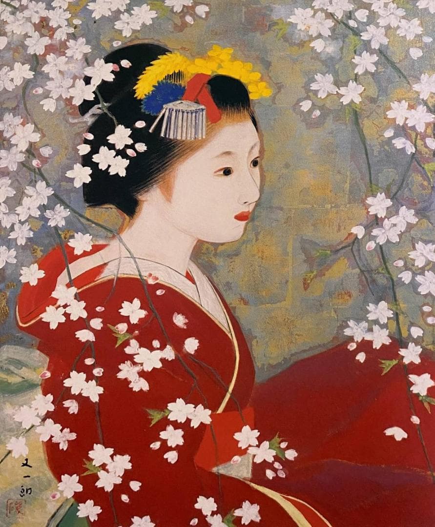 磯田又一郎、【春韻】、希少な額装用画集より、新品額装付、状態良好