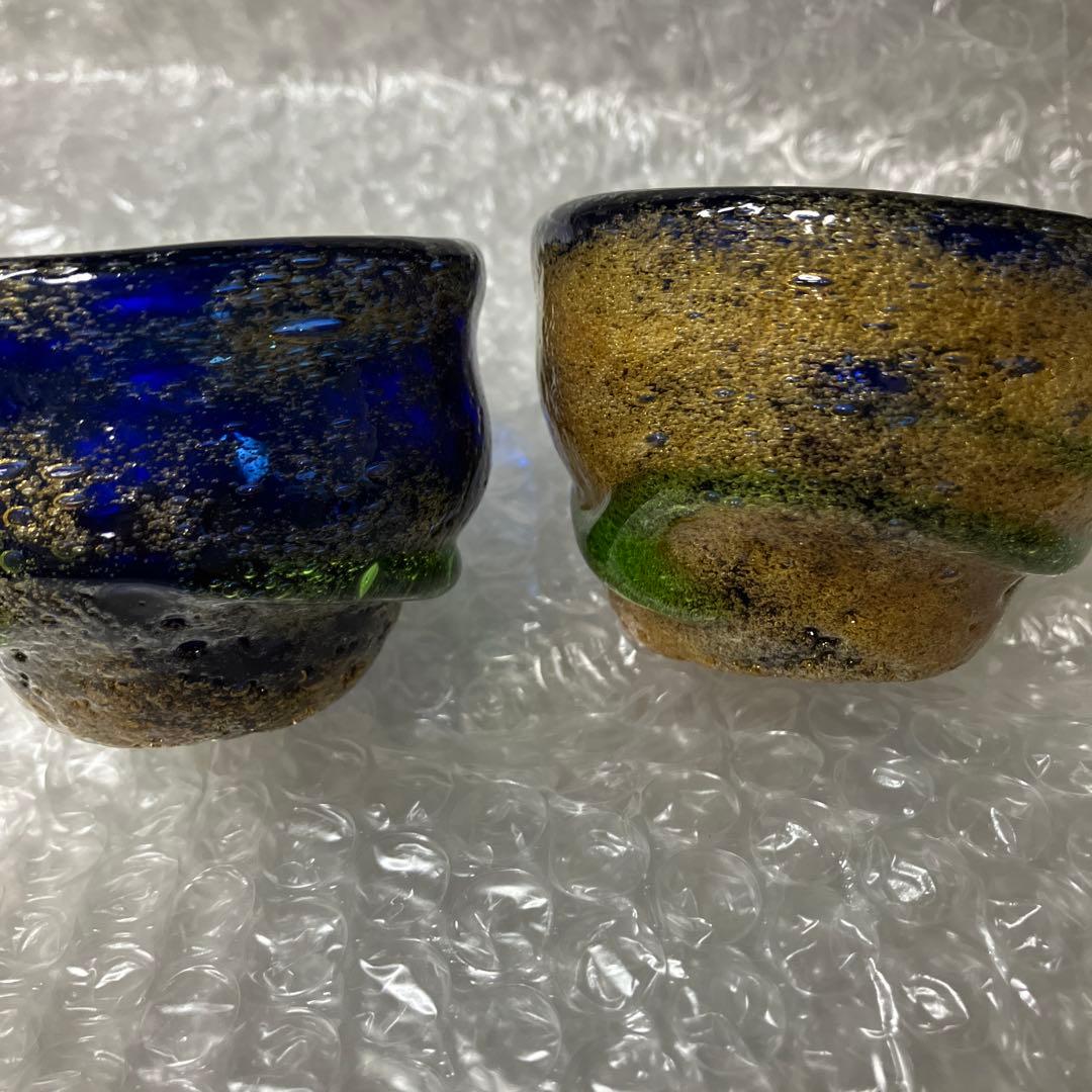 稲嶺盛吉　泡ぐい呑み2点 琉球ガラス ぐい呑み 稲嶺盛吉 おちょこ 泡ガラス 母の日 父の日