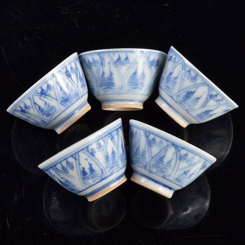 煎茶道具 五良太甫呉祥瑞 染付 煎茶碗 五客 V R4895