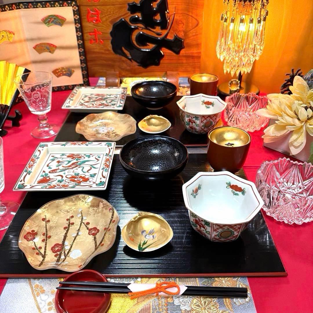 たち吉赤絵金彩八角小鉢 木仙窯 鳳凰 赤絵 文角HOYAクリスタルNo.5-18