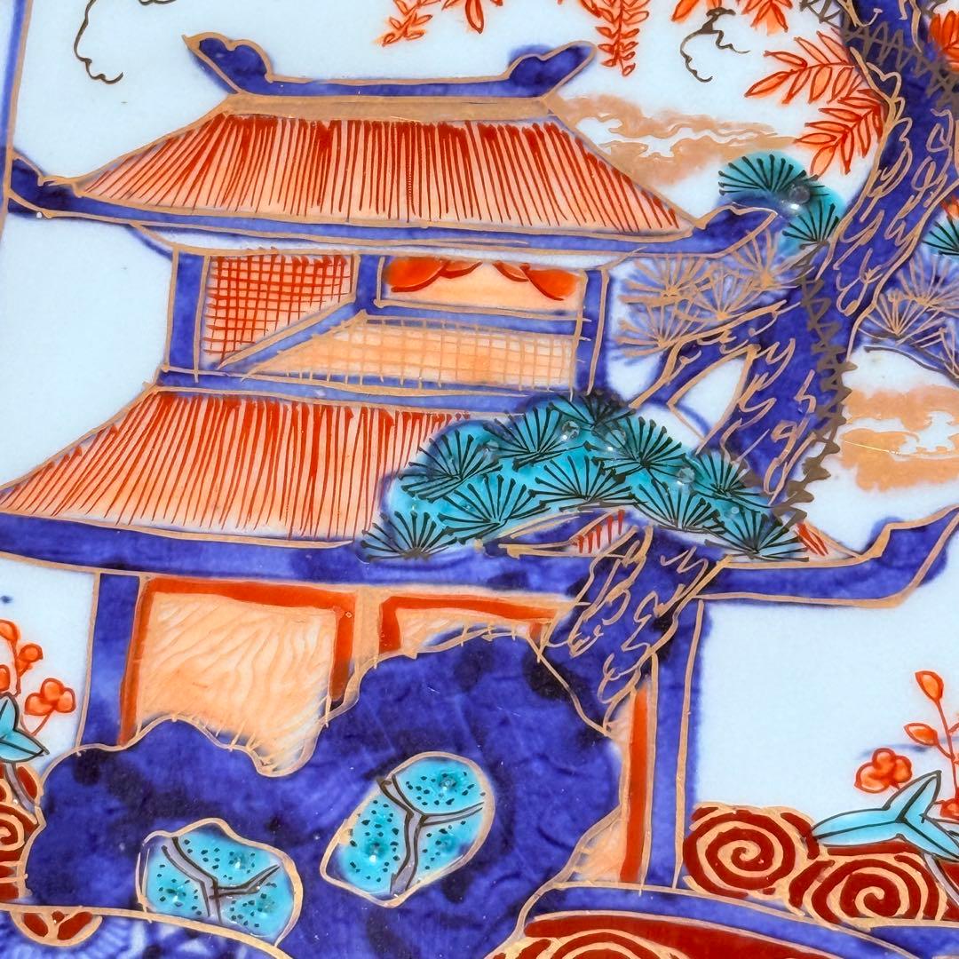 古伊万里 染錦 鳳凰 松竹梅 飛魚 千鳥 八角皿 冨貴長春 超細密技巧 46
