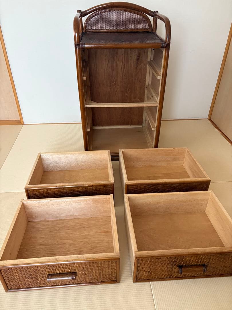 飴色家具 ラタン チェスト 飾り棚 藤 昭和レトロ ジャパンヴィンテージ