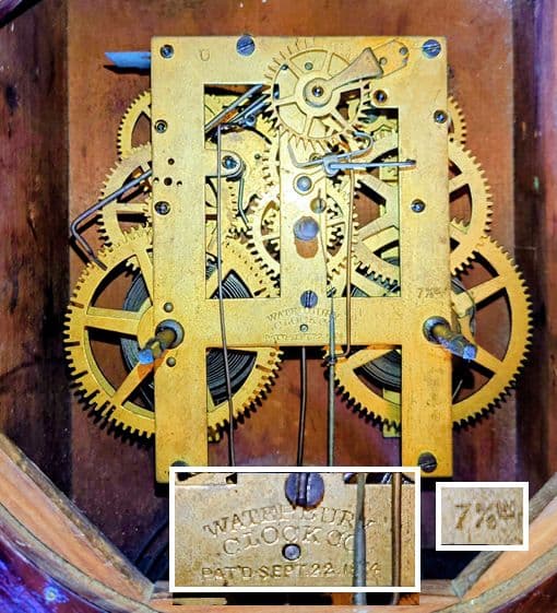 完動・美品〉米国Waterbury1874年 小型金筋八角ゼンマイ振り子時計