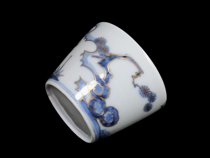 古伊万里 染錦 太湖石に松竹梅の図 蕎麦猪口 C177 AS-CXk
