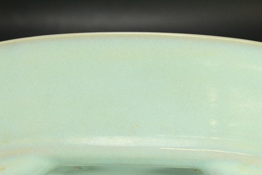 中国美術 青釉 形 盤 水盤 洗 23.3cmx16.7cm(LC315)の通販はau PAY