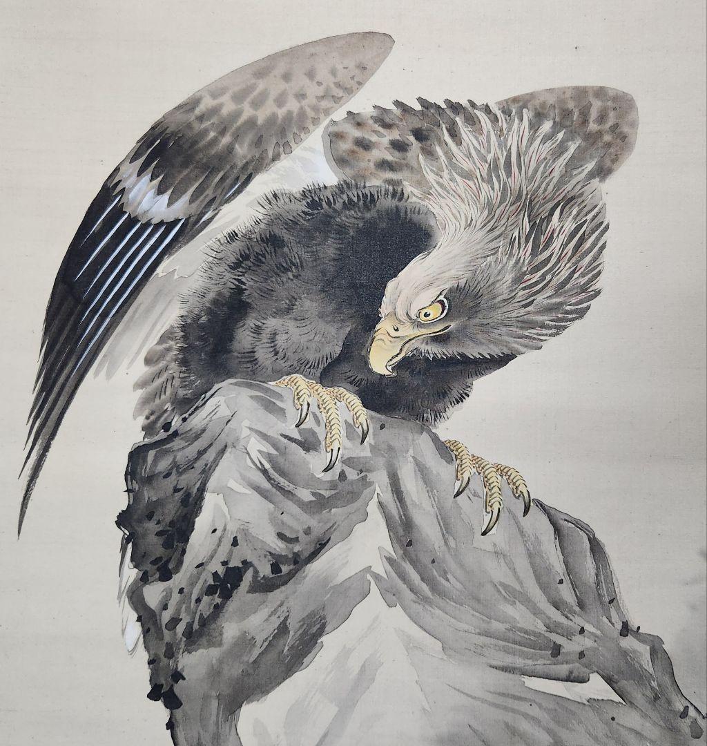 岩上大鷲図】大出東皐 2652 ワシ 動物画 掛け軸 肉筆 - メルカリ