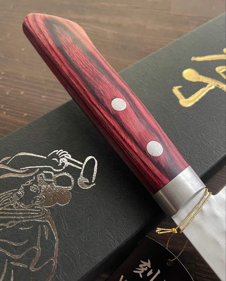 増谷刃物 訓平作 三徳包丁 VG10ステンレス 積層槌目 刻流 口金有