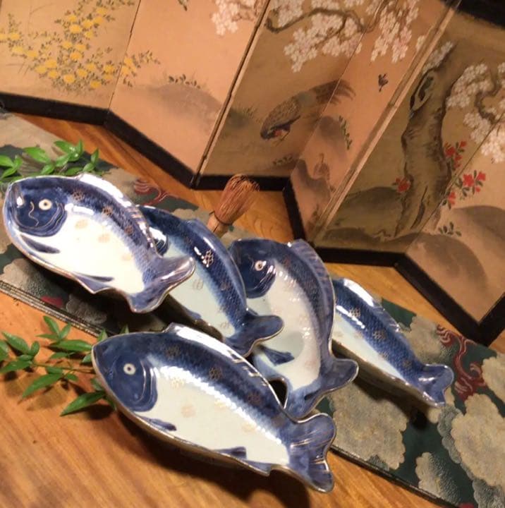 A584 古伊万里 元禄 染付 金彩 鯛皿 変形魚皿 1客 - メルカリ