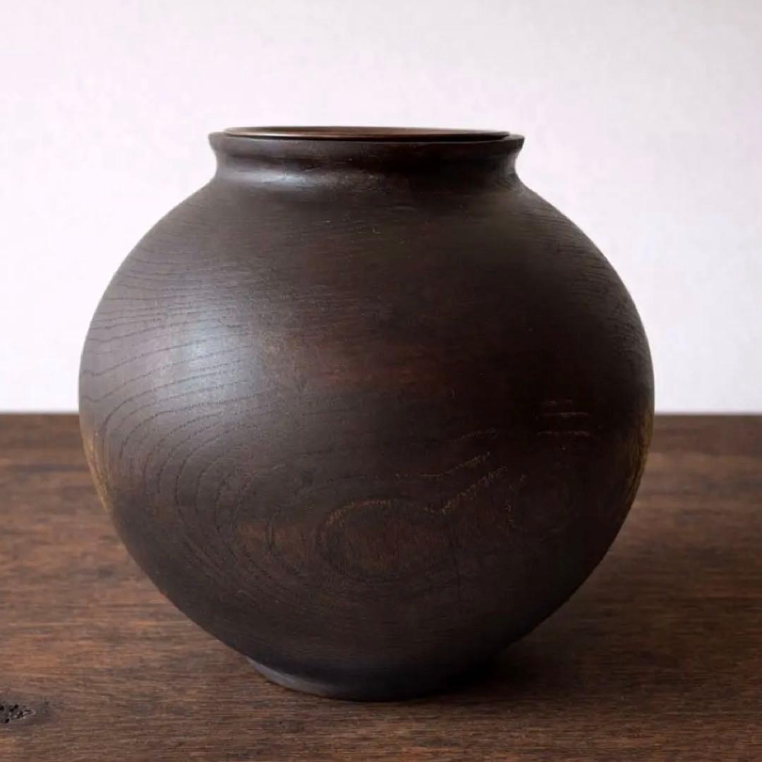 【民藝】古木 くり抜き 大壺 花器｜直径35cm｜銅筒入　水使用可｜プリミティブ ポイント10倍]信楽焼 大きな 花瓶 古陶 ビードロ 18号 おしゃれ 大壺