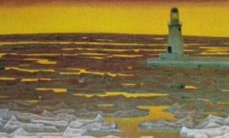 本間莞彩、【夕陽の北海】、希少な大判額装用画集より、美品、日本人