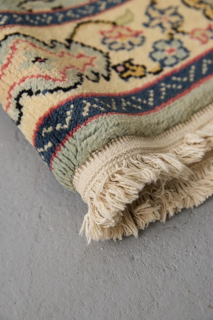 ヴィンテージラグ ペルシャ絨毯 ナイン産（101×64cm）水色 青 黄 赤 緑