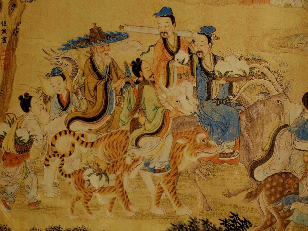 中国清時代 任熊作 群仙祝夀图人物掛け軸骨董品 捲り