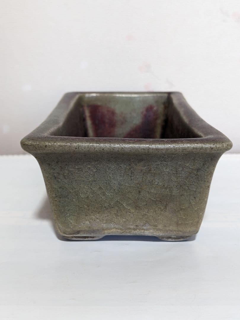 ♢中国古玩 長方形辰砂ミニ盆栽鉢 北京紫禁城 建福宮印 古美術品 骨董