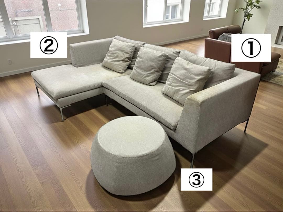 B&B Italia カウチソファ Ｌ字 b&bイタリア チャールズ ① Charles Left sectional sofa - Iron grey velvet | B&B Italia