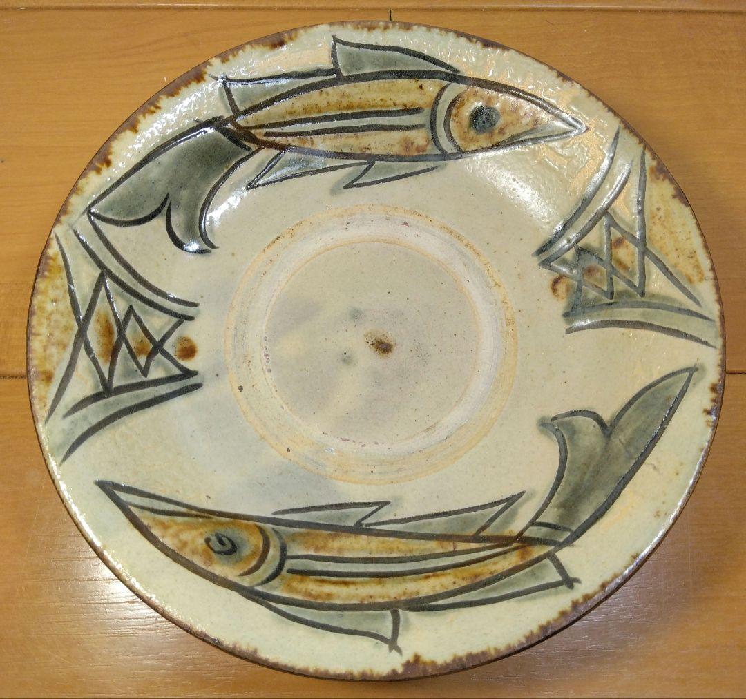 人間国宝 金城次郎 魚紋皿 栞 共箱 美品 壺屋焼 壷屋焼