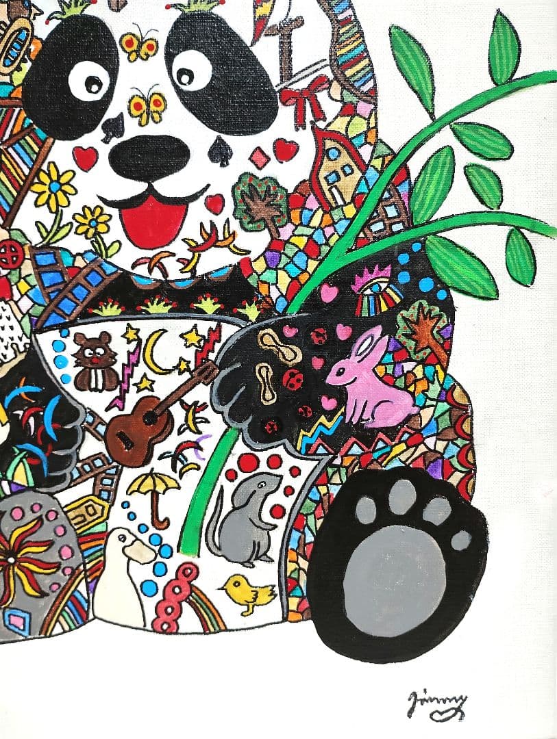 値下げ】ジミー大西（パンダ）F6号/肉筆/手描き作品/表裏サイン有/絵画