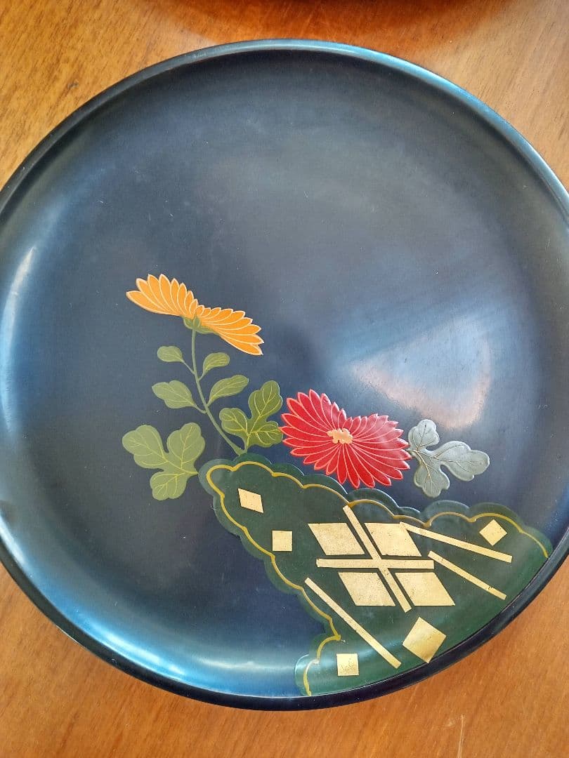 美品】秀衡塗 高級 盛皿 菓子皿 漆器 花 漆塗り 皿 天然木 工芸品