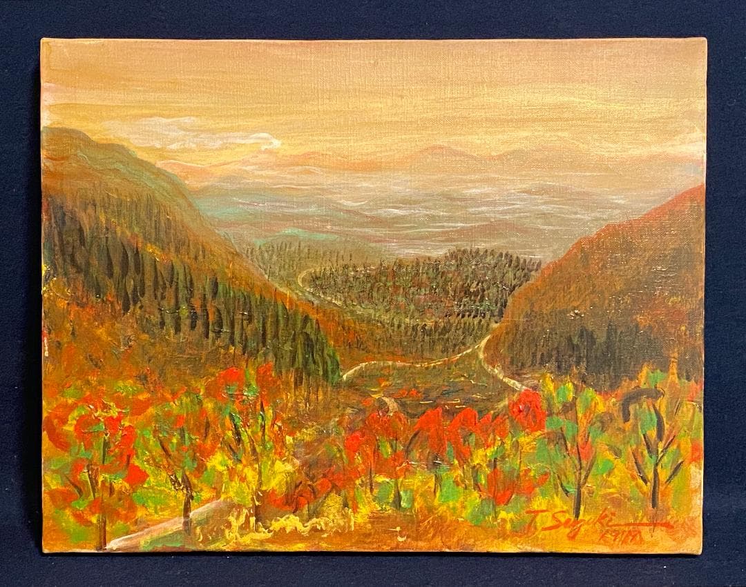 真作」鈴木 照男「木曾 南岳山遠望」風景画油彩画額装サイン有りF6号
