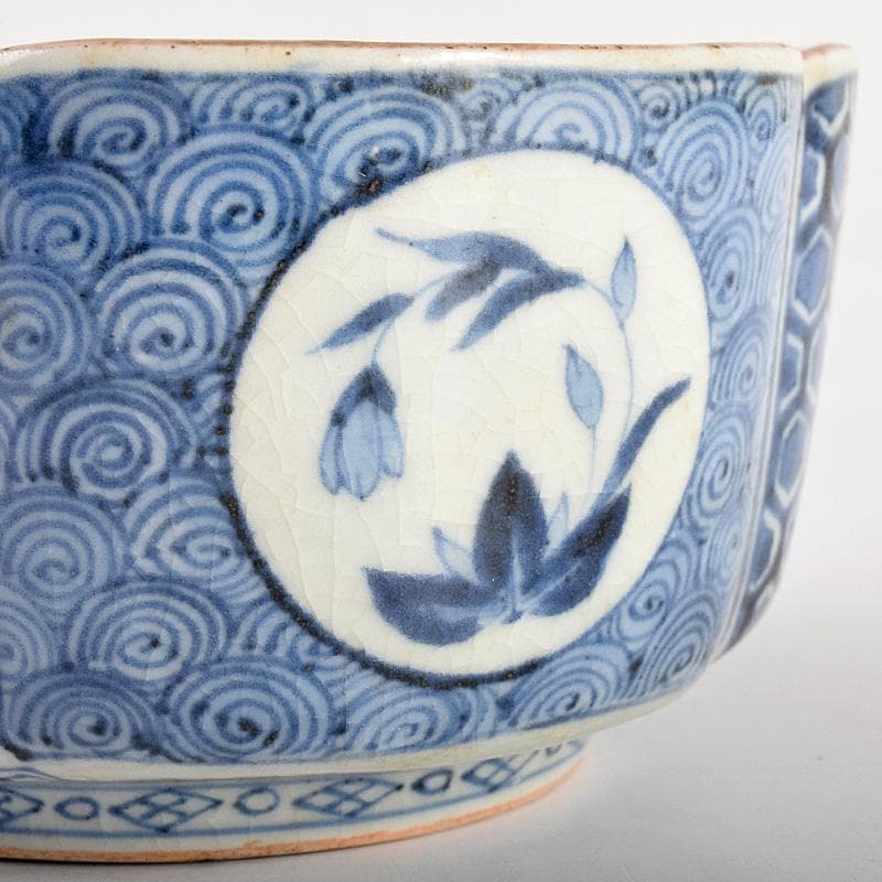 九谷焼 大聖寺伊万里 奇玉宝鼎之珍 色絵 木瓜形菓子鉢 時代箱付 V