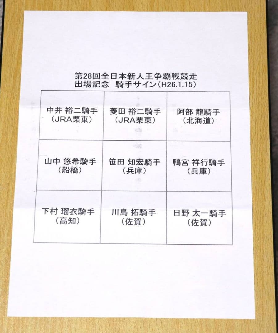 競馬 菱田裕二 中井裕二 騎手 他 全日本新人王争覇戦競争出場記念 騎手