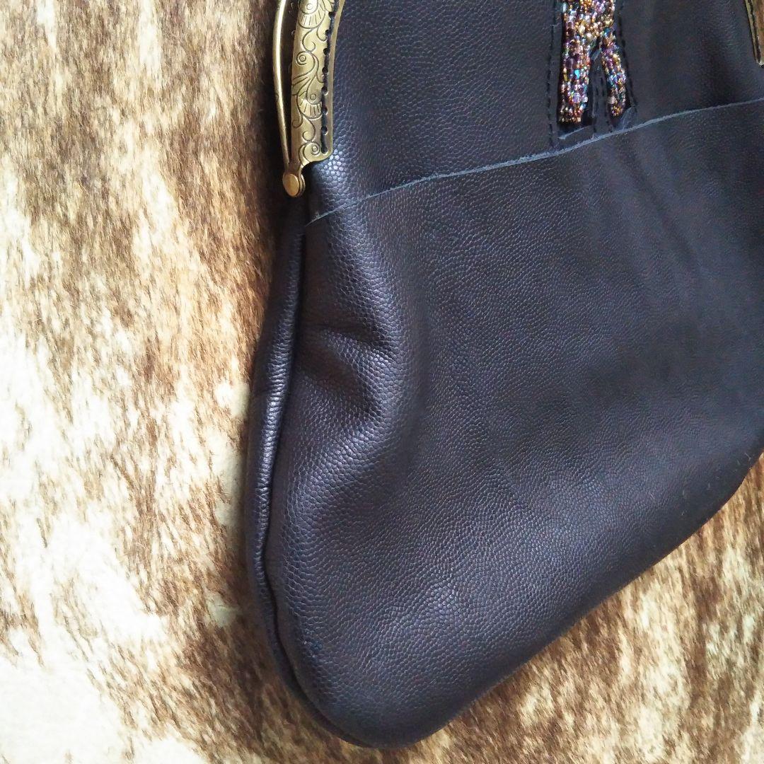 ビーズ刺繍 Kモチーフ 本皮 がま口バッグ オーダーメイド
