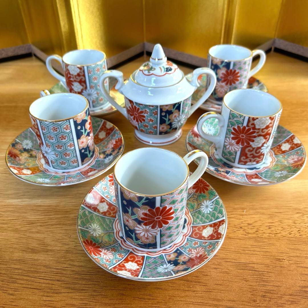 未使用品】有田焼 陶扇窯 田扇 古伊万里 カップ・ソーサー5客 シュガー
