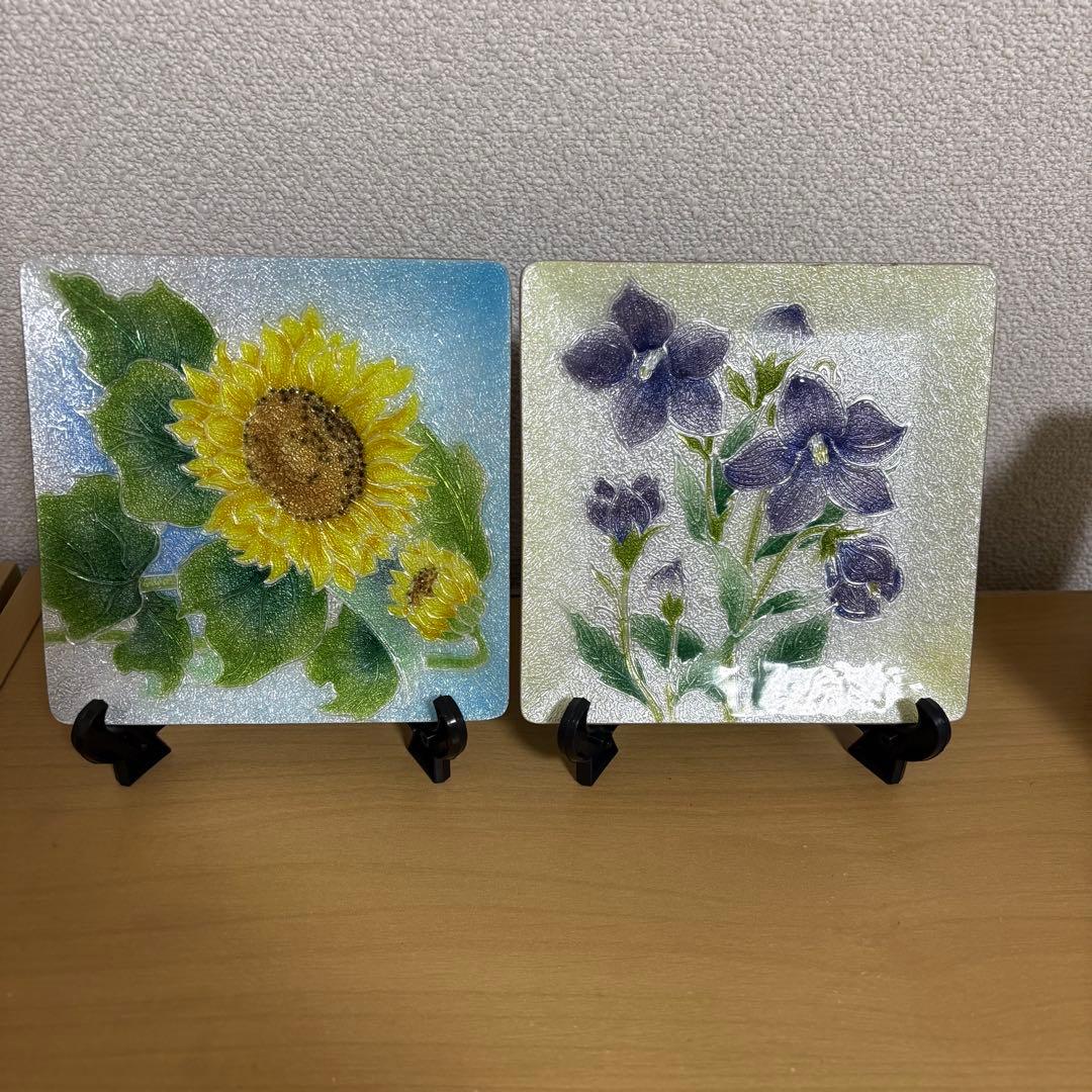 創作七宝　飾り皿　ひまわり・トルコキキョウ 七宝焼き | 飾皿 | 丸旭日鶴 36φ