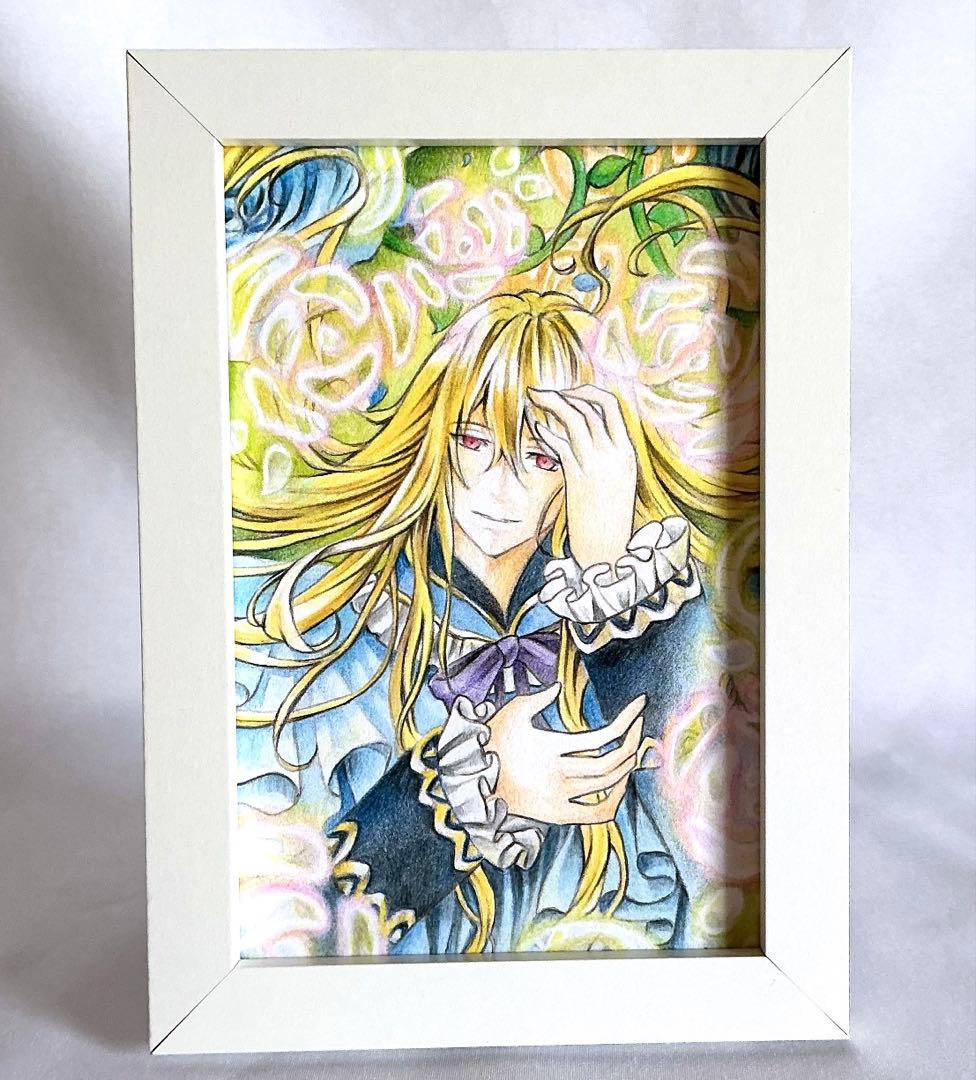 色鉛筆イラスト原画「盲赤花」