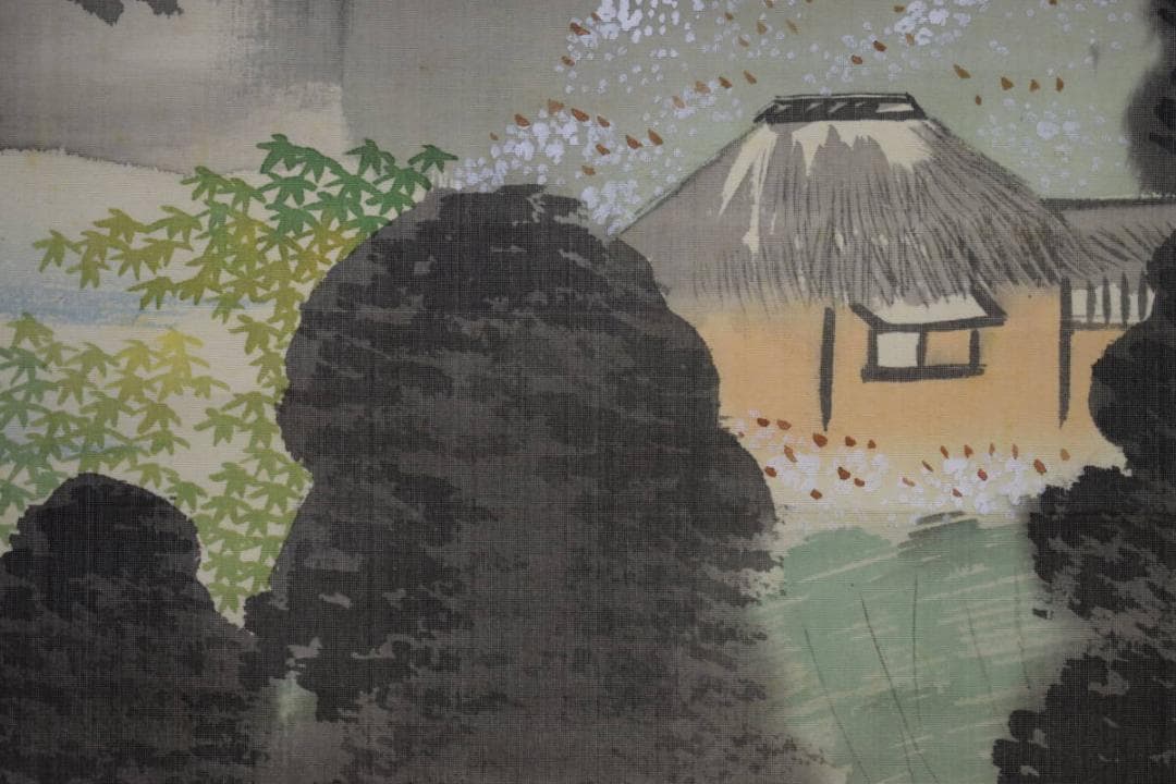 真作/中山秋湖/秋景山水図/双幅/桐共箱付/布袋屋掛軸