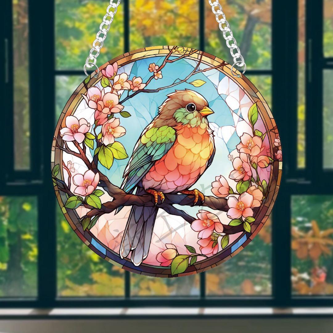 サンキャッチャー 壁掛け飾り ステンドグラス 鳥 桜 インテリア - メルカリ